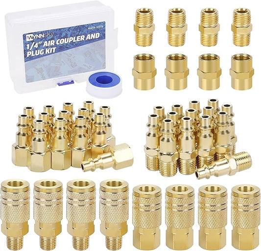 WYNNsky 1/4 Air Hose Fittings, 1/4?쇺?NPT Quick connect Coupler and Plug, 45PCS Air Tools Fittings