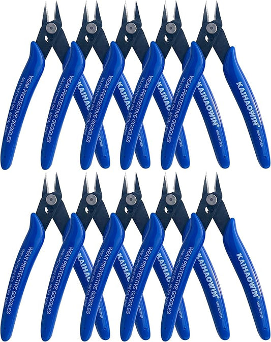 Small Wire Cutters 10 Pack- KAIHAOWIN 170 Wire Flush Cutters Wire Clippers Nippers Clean Cut Pliers Side Cutter Diagonal Cutting Pliers for Electronic Floral Heating Wire Model Sprue Soft Copper, Blue