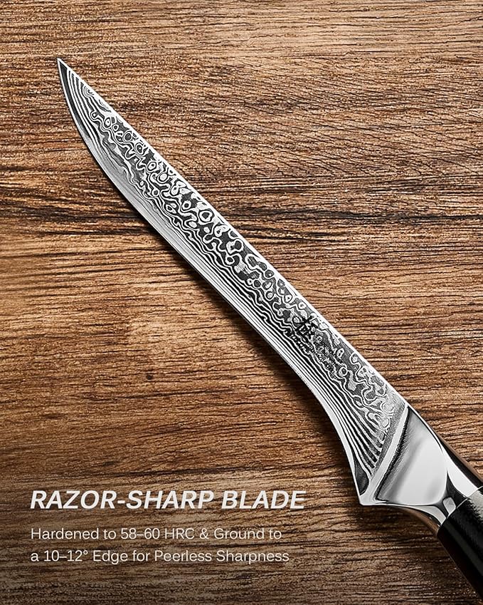 KYOKU Knife Set, Shogun Gin Series 2pc Japanese Style Kitchen Knife Set for Cooking, 7" Boning 12" Slicing Knife with Silver Ion Blade Sheath Gift Box, Ultra Sharp Damascus Stainless Steel Knives