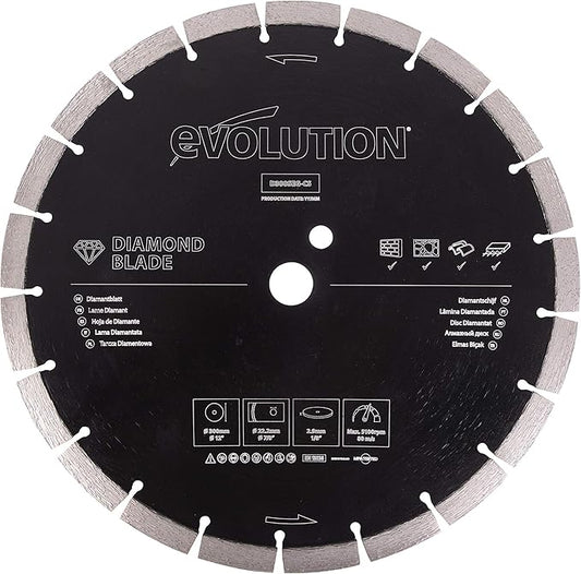 Evolution Power Tools Diamond Blade 12-Inch for Disc Cutter, Concrete Saw | 1 Inch Arbor | Segmented Diamond Edge | Blade for Reinforced Concrete, Stone, Brick, Masonry
