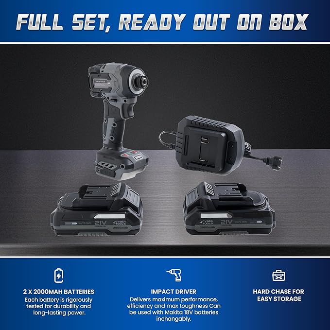 21V Brushless Cordless Driver, Compact and Light Weight, 230Nm Max Torque, 4000 IPM, 3200 RPM with LED Light, 2 Batteries 2000mAh, Charger, and Case Included