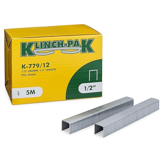 Klinch-Pak K-779/12, 1/2??Leg by 1/2" Wide Crown Heavy-Duty GalvanizedPlier Staples, 5000 Per Package, for stapling Trays, Lids, Bags, Header Cards, Fastening End Caps and Container Inserts