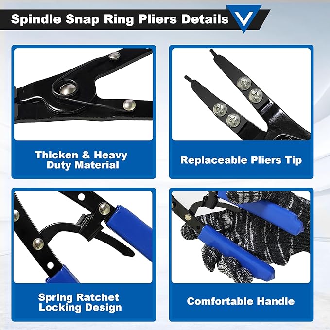 Spindle Snap Ring Pliers, External 38700 Plier Large Automotive Tool for Ford Super Duty Pickups 2007 and Newer Anti-slip Circlip Snap-ring Installation Removal Kit with Ratcheting Lock Mechanism