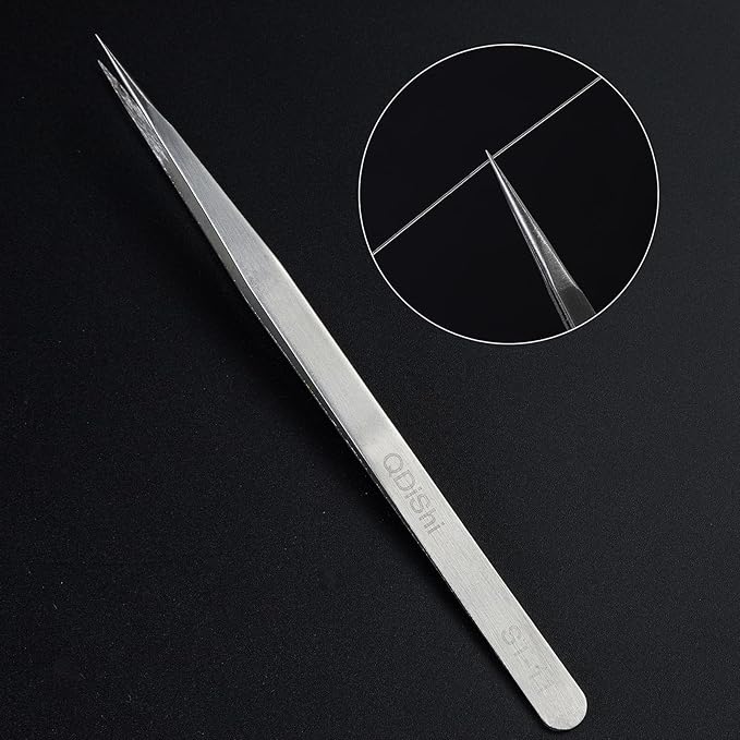 QDiShi Precision Tweezers Set,Upgraded Stainless Steel of Tweezers - Extra Fine,Angled,Blunt Tips for Electronics,Hobby, Industrial,Laboratory Work,Jewelry-Making,Model,Craft（3Pcs）