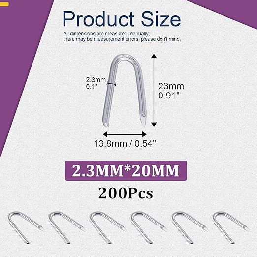 Swpeet 200Pcs 3/4" - 0.09"횞0.79" Steel Wire Staples, Concrete Metal Wire Twisting Fence, Fence Staple Nails, U Shaped Nails for Fencing, Wire Mesh and Woven Fencing
