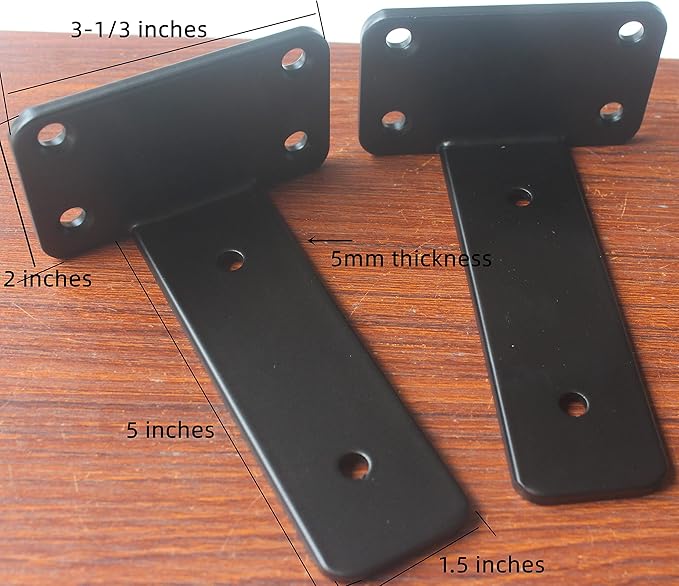 8 Pack - 5 inch Black Hidden L Shelf Bracket (1/5 Inch Thicked) Iron Floating Shelf Brackets Rustic Industrial Metal Brackets for Shelf Support