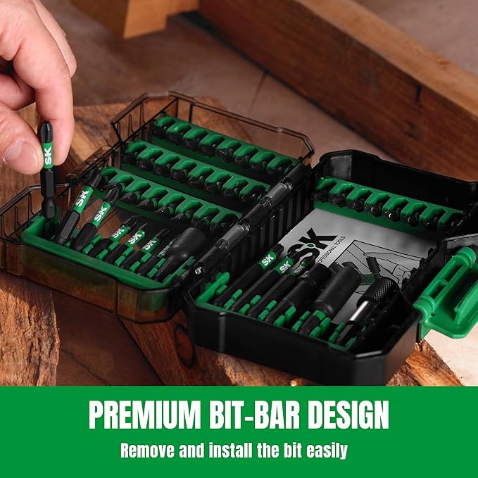 SK 46-Piece Screwdriver Bit Set, Impact driver Bits with Torsion‑Buffer Design, S2 Steel, Organized in Storage Case