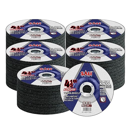 SALI 50 Pack 4-1/2 Inch Grinding Wheels for General Purpose Metal & Stainless Steel, Aluminum Oxide Grinding Disc for Angle Grinder, Depressed Center 4.5" * 1/4" * 7/8"(115 * 6.0 * 22.2 mm)