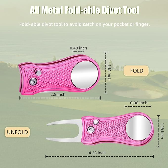 Mile High Life Golf Divot Repair Tool, All Metal Foldable Divot Tool with Pop-up Button & Magnetic Ball Marker