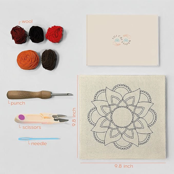 Complete Punch Needle Kit for Beginners & Adults ??DIY Embroidery Punch Stitching Kit with Yarn, Canvas, and Tools ??Perfect for Relaxation, Home D챕cor, Art, & Holiday Crafts