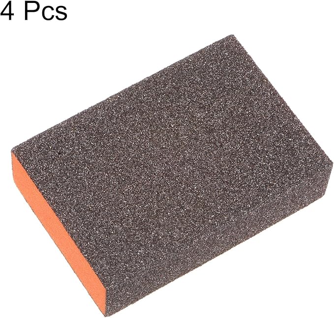 HARFINGTON 4pcs Sanding Sponge Blocks #60 (120-180 Grits) Wet/Dry Hand Sanding Sponges, 100x70x25mm Foam Sanding Block Pad for Polishing Kitchen Metal Wood Drywall Furniture, Brown&Orange