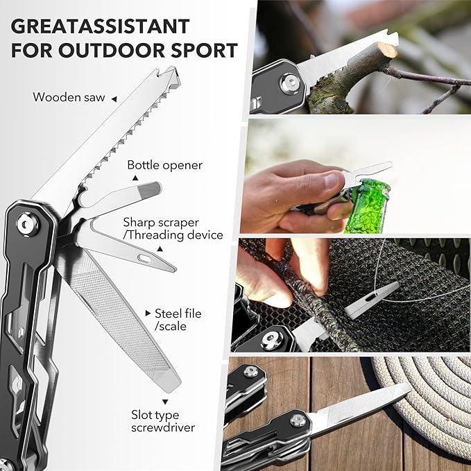 Multitool with Safety Locking,16-in-1 Multi Tool Stainless Steel Pocket Knife Set with Pliers, Upgrade Camping Tool Gifts for Men,for Survival, Camping, Hiking, Outdoor 10 Pcs
