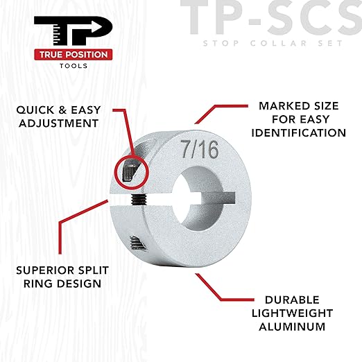 Professional Stop Collar Set - Drill Bit Depth Stop - 8 Piece Kit (1/2?? 7/16?? 3/8?? 5/16?? 1/4", 7/32?? 3/16?? 1/8?? Superior Aluminum Split Ring Design