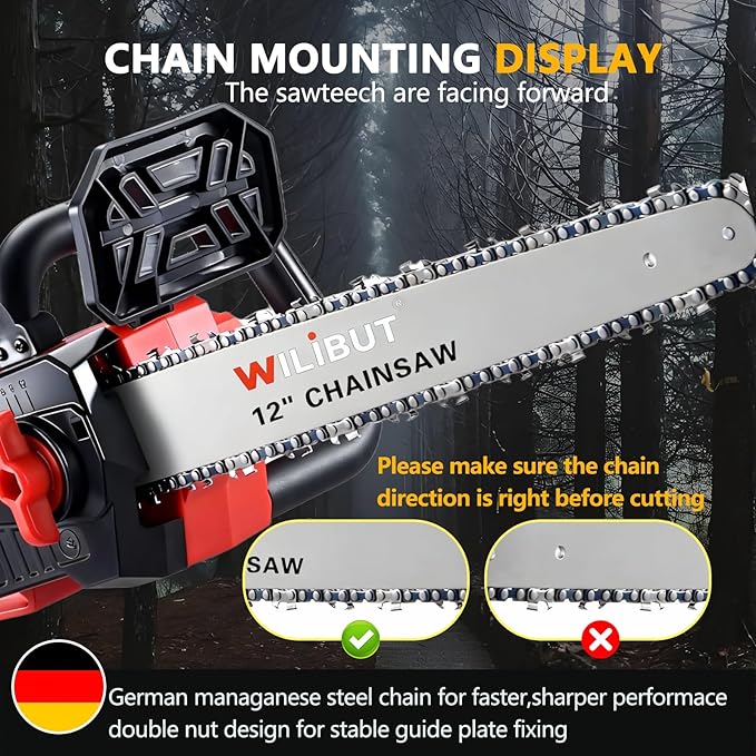 12" Brushless Electric Chainsaw Cordless, Compact Chain Saw with 2 x 4.0Ah Battery and Charger, Auto Oiler, Low Kickback, 20V Battery Powered Chainsaw for Pruning, Tree Trimming, Wood Cutting