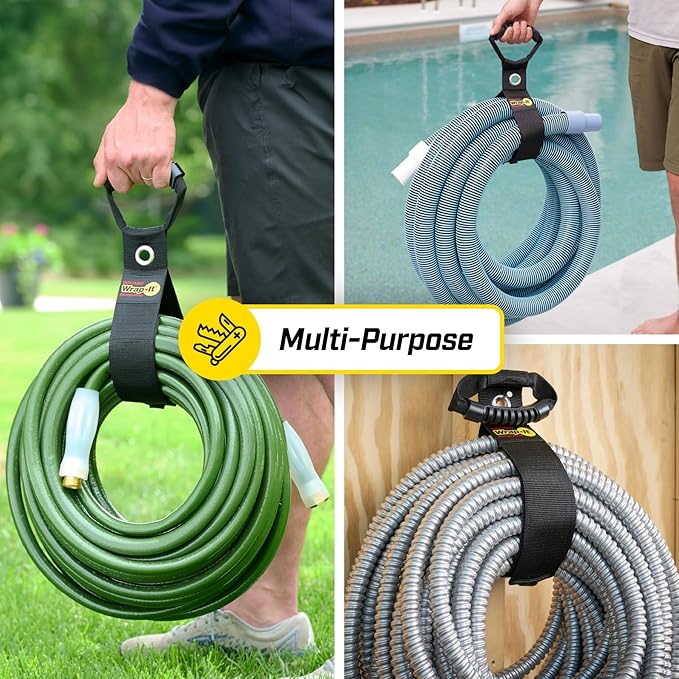 Easy-Carry Wrap-It Storage Straps - 36??(2-Pack) Black with Grommet - Heavy Duty Cord Carrying Strap Keeper and Extension Cord Organizer