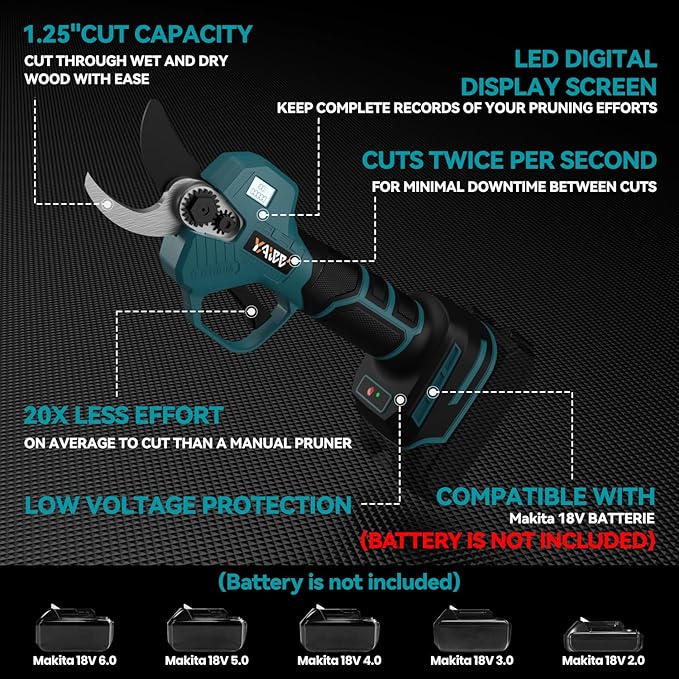 Brushless Electric Pruning Shears for Makita 18V Battery, Portable Cordless Pruning Shears with LCD Display竊냆K5 Blades, Adjustable Cutting Diameter 0.8-1.2 Inch for Gardening Tree Pruning(NO Battery)