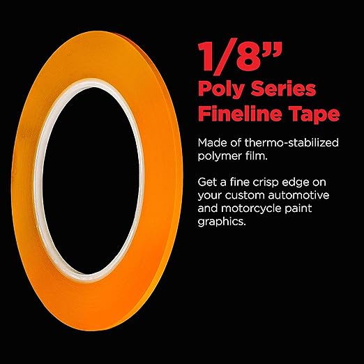 Custom Shop 1/8" Fine Line Tape Fineline Masking Tape Polytape Orange 1/8" X 60 Yard Roll