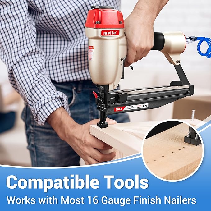 meite 16 Gauge Finish Nails, 1-1/2 Inch Galvanized 16GA Finish Nails, Small Straight Finishing Nail, Ideal for Woodworking, Upholstery, and Framing Projects (500 Counts)