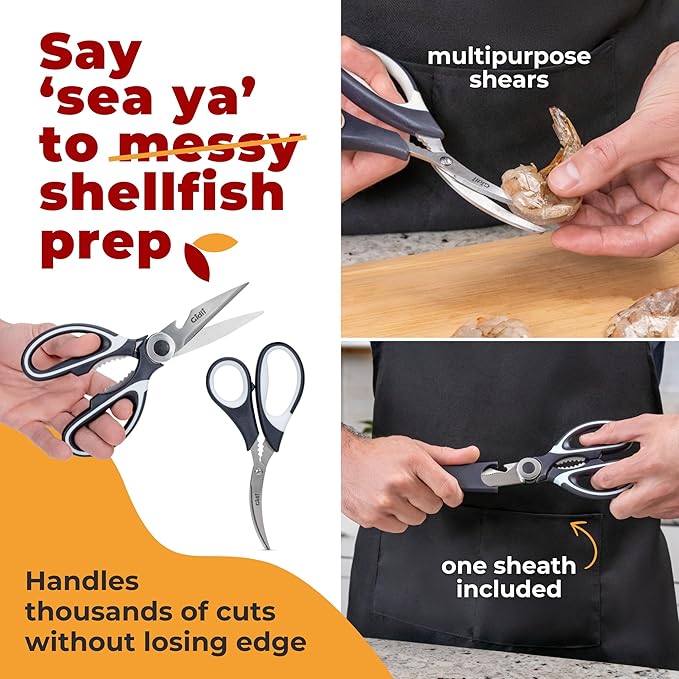 Gidli Chef Knife and Kitchen Shears Set ??Ultra Sharp 8??Chef Knife with Knife Sharpener + Heavy Duty Kitchen Scissors & Seafood Scissors ??Premium Stainless Steel Cooking Set ??Gift Ready