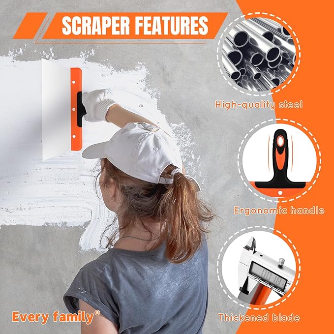 Drywall Knife Set, Putty knife,15 Piece Paint Scraper Tool Set,14" Mud Pan for Repairing Drywall, Removing Wallpaper, Plaster, Adhesive, Cement, Applying Putty