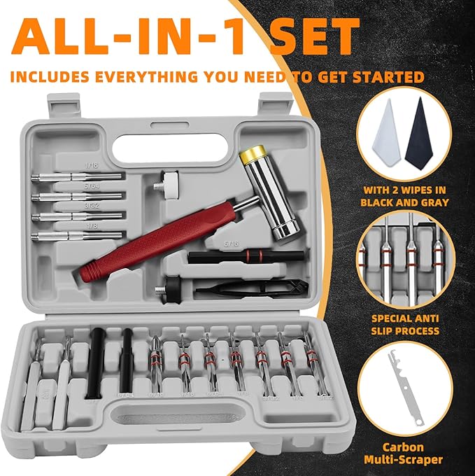 BESTNULE Roll Pin Punch Set, Punch Tools, Made of Solid Material Including Steel Punch and Hammer, Ideal for Machinery Maintenance with Organizer Storage Container (Without Bench Block)