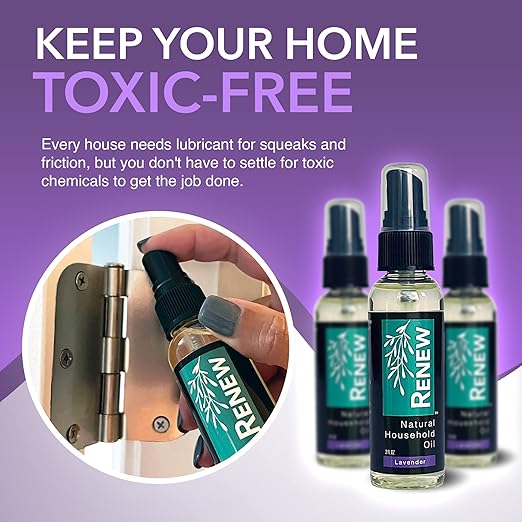 H흲MPURE짰 Renew Natural Household Oil Lavender - Eco-Conscious All-Purpose Lubricant Spray with Lavender Scent for Doors, Hinges & Locks - Natural Penetrating Oil for Smooth, Long-Lasting Lubrication