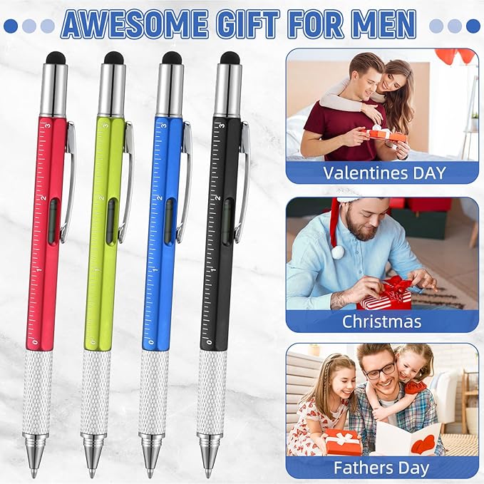 Yeaqee 80 Pcs Stocking Stuffers Bulk Gifts for Men 6 in 1 Party Favor Father's Christmas White Elephant Gifts Multi Tool Pens with Ruler, Level Gauge for Adult (Vivid Color)