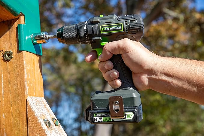 Genesis 20V 1/2" Cordless Drill with Battery and Charger, Metal Ratcheting Chuck, 450 in-lbs, 2.0Ah Battery and Charger (GLCD2012B)