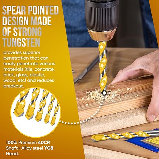 Baker and Bolt Extra 5 Pcs 5.12" Masonry Drill Bit Set for Concrete High-Speed Steel Drill Bits Set with Storage Sleeve (3/16"-1/2")
