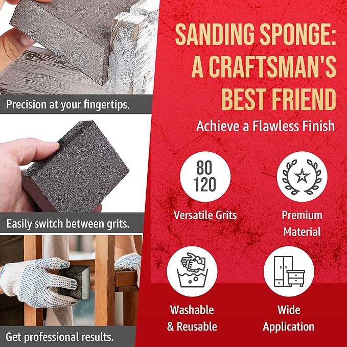 Virginia Abrasives 5??x 3??x 1??Dual Angle Medium/Fine Grit Sanding Sponge Blocks -Washable & Reusable Sandpaper Foam Bricks/Pads for Polishing/Finishing Drywall, Wood, Metal - Wet/Dry - 24 Pcs Pack
