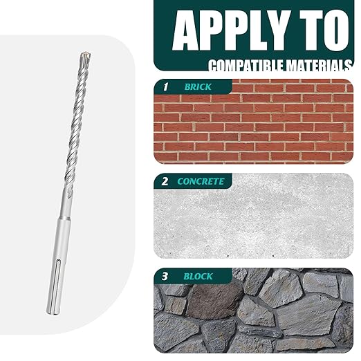 1/4 in x 8-1/4 in (6 x 210mm) SDS Plus Rotary Hammer Drill Bit, Concrete Drill Bit for Concrete, Brick, Cement and Stone, Length (Length : 210mm / 8-1/4 inch, 1/4 inch （ 6mm)