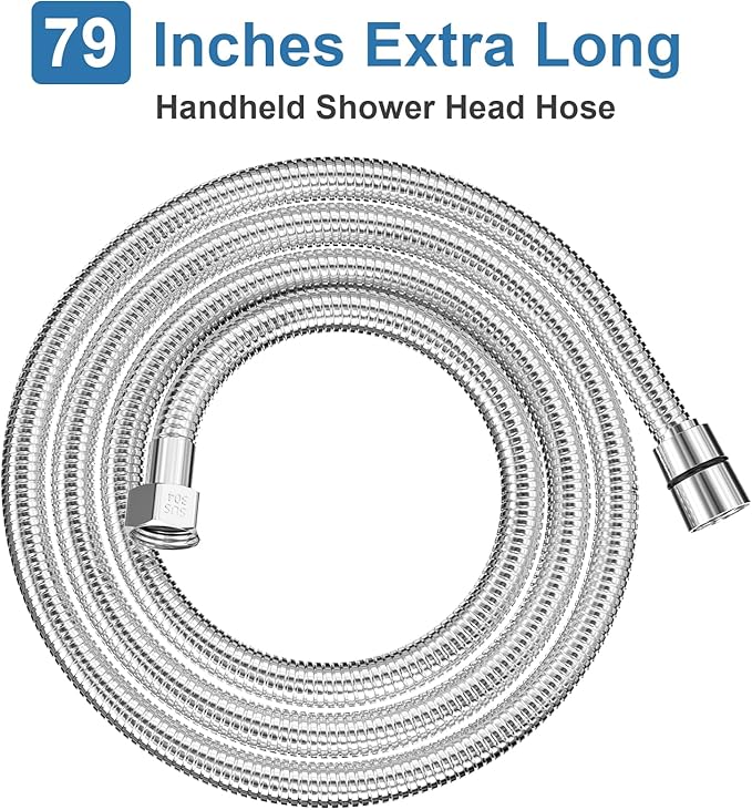 79" Shower Hose, Extra Long 304 Stainless Steel Handheld Shower Head Hose Extension/Replacement, Flexible & Durable, G1/2 Universal Insert & Nut