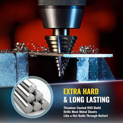 ZELCAN Step Drill Bits, HSS 5PCS Titanium Step Drill Bit Set, 50 Sizes in 5 High Speed Steel Unibit Drill Bits Set for Sheet Metal with Aluminum Case, Multiple Hole Stepped Up Bits for DIY Lovers