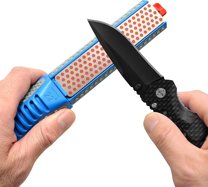 DMT Tristone Rotator Kitchen Knife Sharpener, Fine/Coarse/Extra-Fine Diamond Sharpening Stones, 15, 20 & 22째 Angle Guides, Hunting Knife Sharpener with Non-Slip Handle, 8.75" L x 1.75" W x 1.5" H