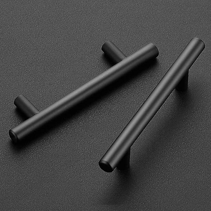 JOY DECOR 5 Pack 6 Inch Cabinet Pulls Kitchen Cabinet Handles with 3-3/4 Inch Hole Center Matte Black Cabinet Hardware Stainless Steel Kitchen Drawer Pulls for Cabinets Cupboard, 96mm Hole Centers