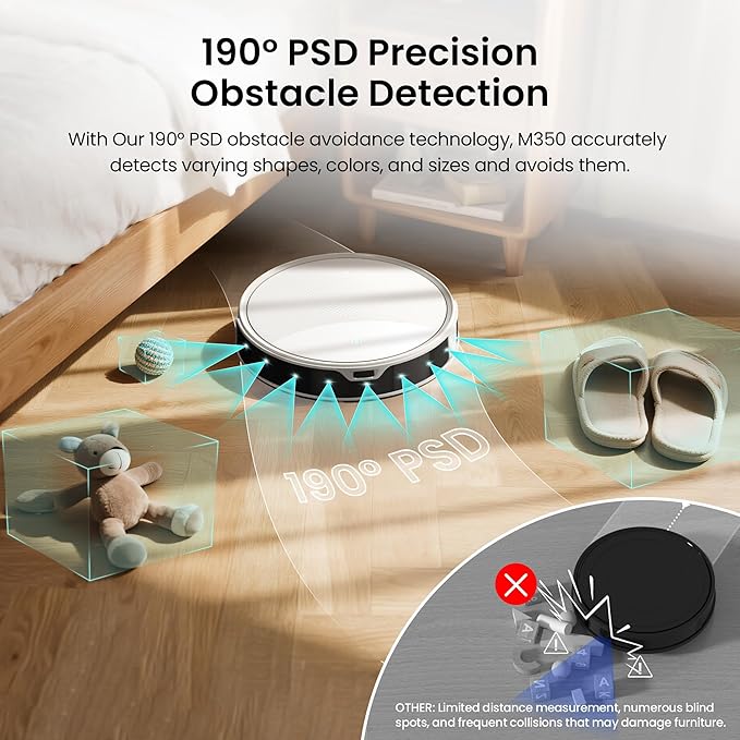 Lefant M350 Robot Vacuum and Mop Combo, 40-Day Self-Emptying, 190째 PSD Obstacle Avoidance,6000Pa Suction竊똒uiet,Smart Navigation,Self-Charging, for Hard Floor, Carpet, Pet Hair,150 Min Runtime.White