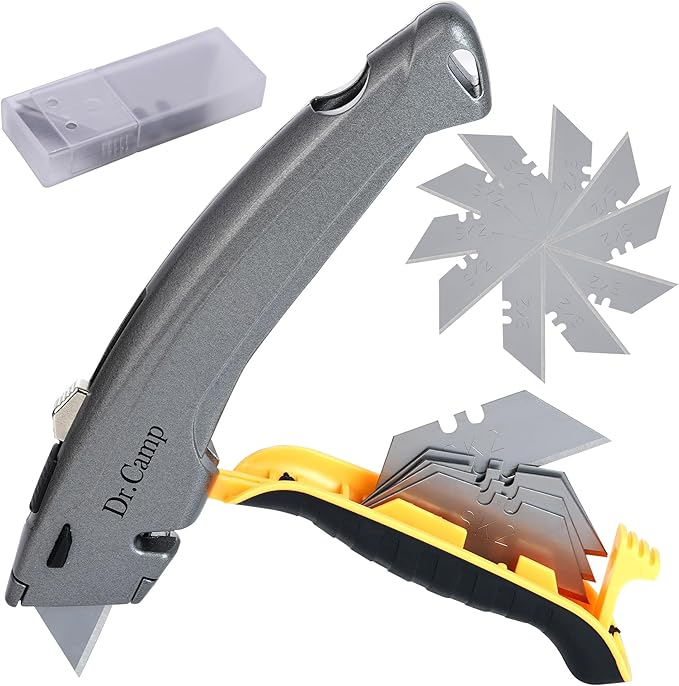 Utility Knife Retractable Box Cutter Zinc Alloy Razor Knife with 3 Blades Safety Carton Cutter for Boxes Carpet Leather Cortador de Cajas