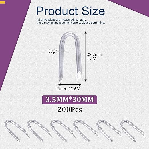 Swpeet 200Pcs 5/6" - 0.14"횞1.18" Steel Wire Staples, Concrete Metal Wire Twisting Fence, Fence Staple Nails, U Shaped Nails for Fencing, Wire Mesh and Woven Fencing