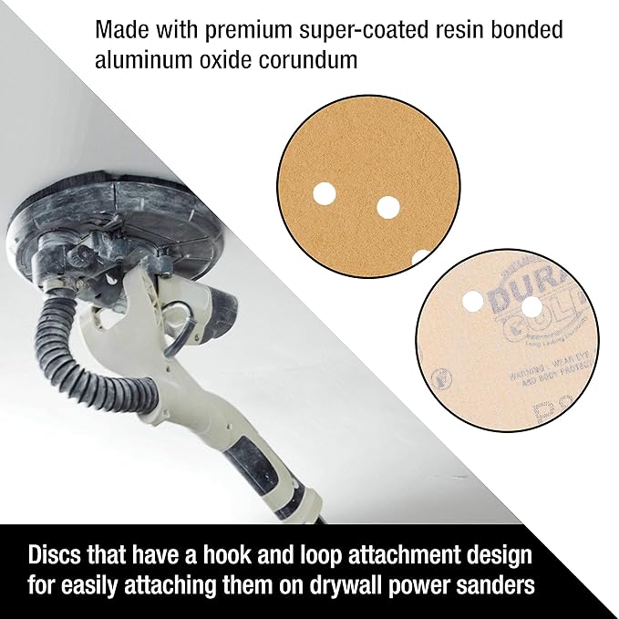 Dura-Gold Premium 9" Drywall Sanding Discs - 80 Grit (Box of 10) - 8 Hole Pattern Sandpaper Discs with Hook & Loop Backing, Fast Cutting Aluminum Oxide Abrasive - for Drywall Power Sander, Sand Wood
