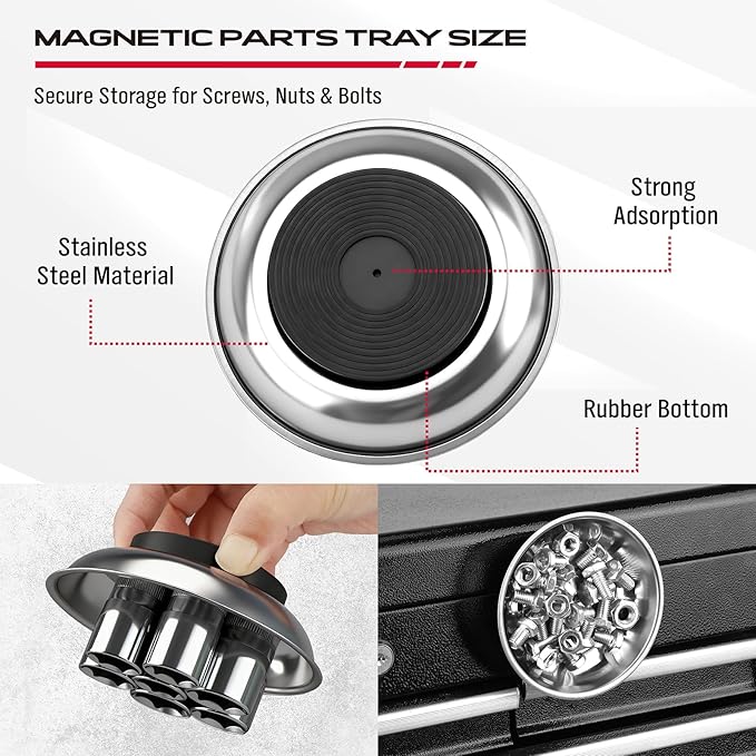 4 Pack Telescoping Magnetic Pickup Tool with 3in 4in 6in Magnetic Parts Trays, Magnet Flexible Spring Stick, Magnet Retrieving Sweeper for Nail, Screws & Metal Debris Workshop Garage