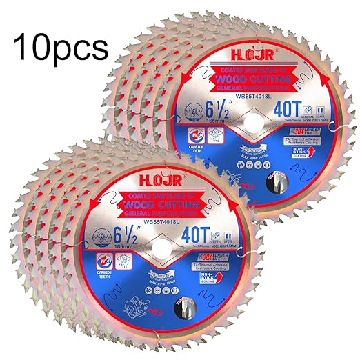 10-Pack 6-1/2" 40-Tooth 5/8" Arbor Circular Saw Blade, Finish/General Purpose Wood Cutting, Special Anti-Thermal Adhesion Coating on Cutting Edge-TA,High Finish, Long Life,6-1/2" 40T 5/8"