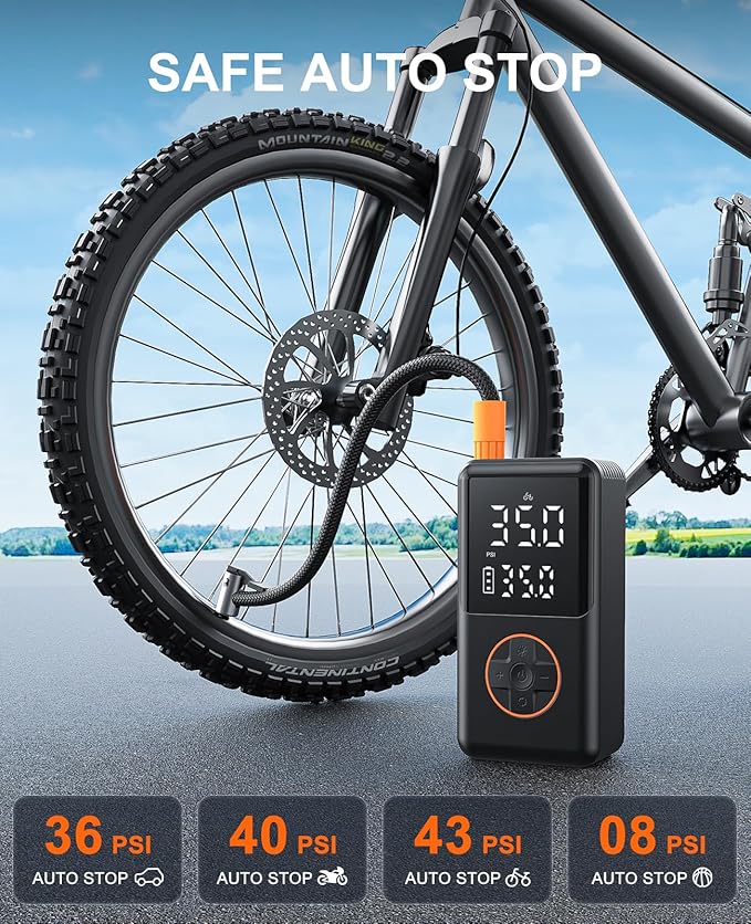 Tire Inflator Portable Air Compressor - 150PSI Electric Bike Pump, Auto Shut Off & Digital Pressure Gauge, Cordless Air Pump for Car Tires, Motorcycles, Balls with LED Light