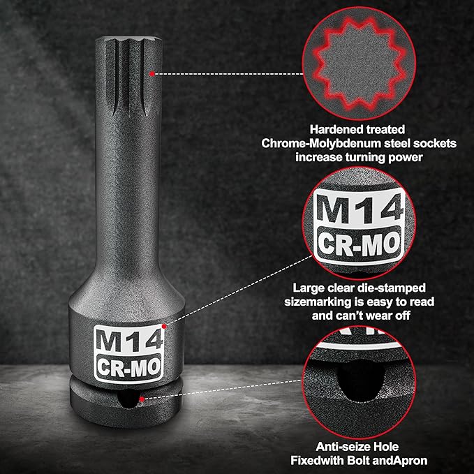 3/8" Drive Master Impact XZN Bit Socket Set, 7-Pieces: M5 - M14, Cr-Mo Steel, Heavy Duty Storage Case
