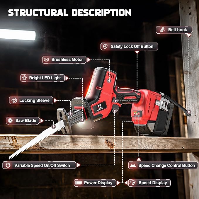 Cordless Brushless Reciprocating Saw, Compatible with Milwaukee 18V Batteries, Tool-Free Blade Change, Includes 4 Saw Blades for Wood, Metal & PVC Cutting (Battery Not Included)