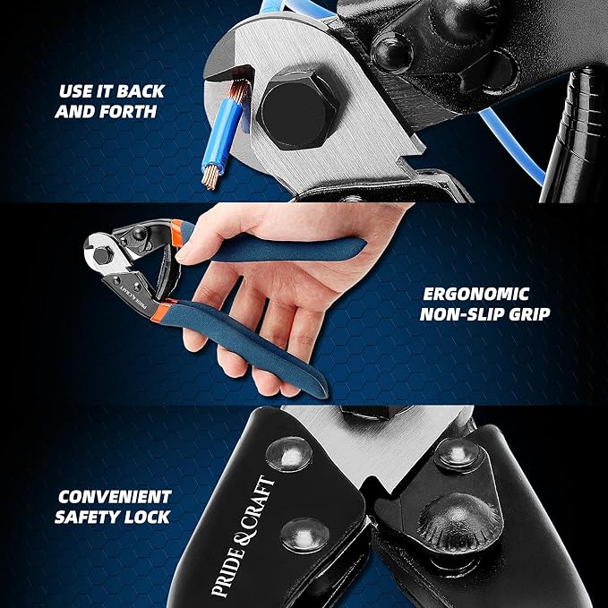 PRIDE&CRAFT 7.5 Inches Wire Cutter Heavy Duty Snips Rope Cutters Pliers Clean and Smooth Cutting Tool for Crafting, Wire, Steel Wire Rope, Chicken Wire, Electrical