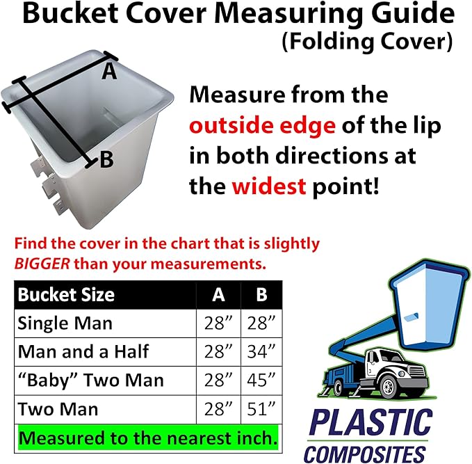 Bucket Truck Parts Folding Hard Top Bucket Cover That Holds Up Even If Water Pools, Nylon Strap with Buckle for Quick Fastening, Fits 28"x45" Edge to Edge