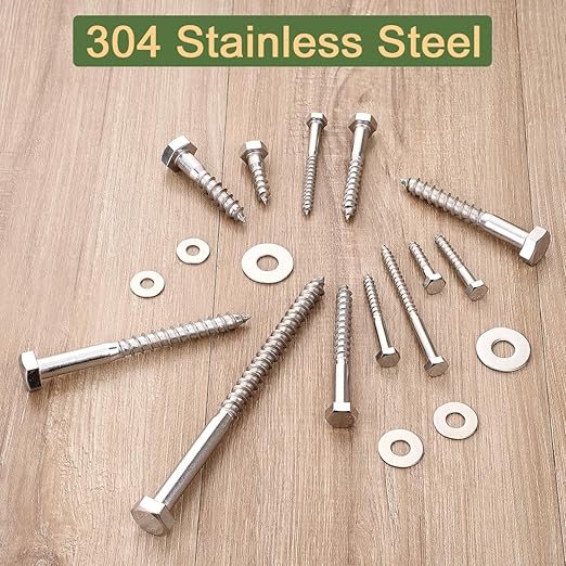 25 Pcs M8x3 Inch Heavy Duty Lag Screws 304 Stainless Steel 18-8 Lag Screws for Wood for Large Wooden Structures Flower Stands Outdoor Wooden Pavilion Brackets