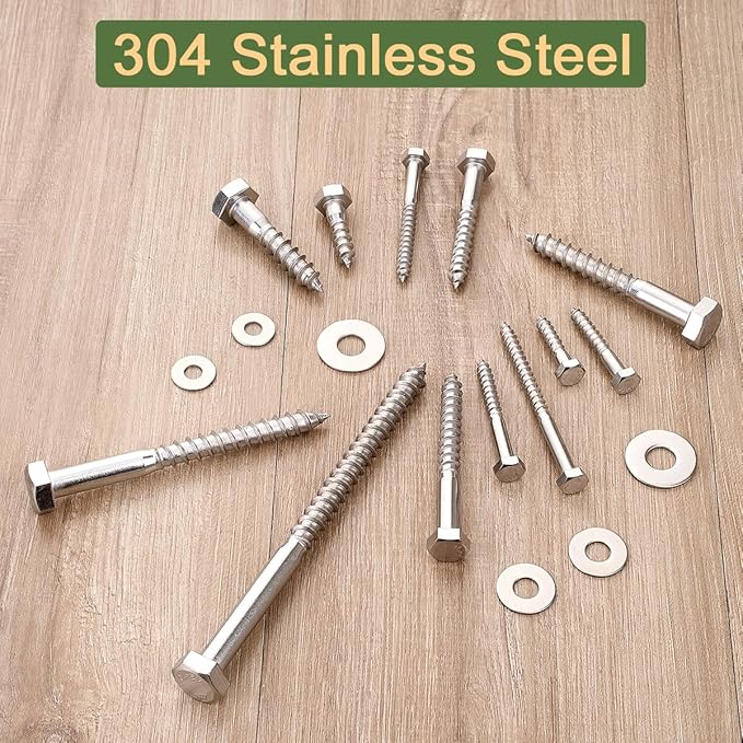 25 Pcs M6x3 Inch Lag Screw Kit Wood Screws for Small Scale 304 Stainless Steel 18-8 DIY Maintenance Handmade Wooden Boxes Mini Bookshelves