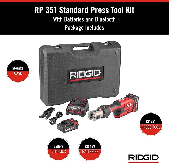 RIDGID 67188 Model RP 351 ProPress Standard Press Tool and Battery Kit with ProPress Tool, Battery, Charger, and Case
