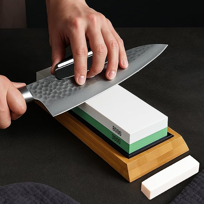 Seido Knives Double-Sided Sharpening - Non-slip Whetstone Rubber Base Bamboo Non-slip Base Flattening Stone Angle Guide Complete Sharpening Kit for Precision Edge